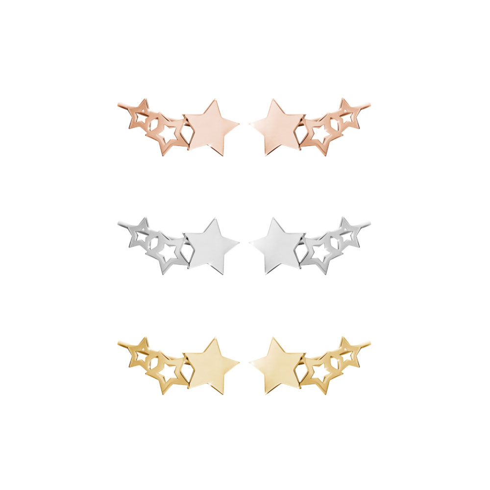 All Three Options Of The Dainty Star Climber Earrings made of Solid Gold