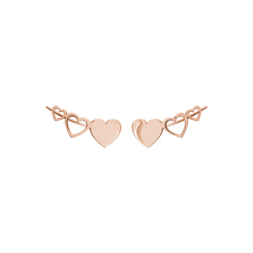 Romantic Heart Climber Earrings in Rose Gold