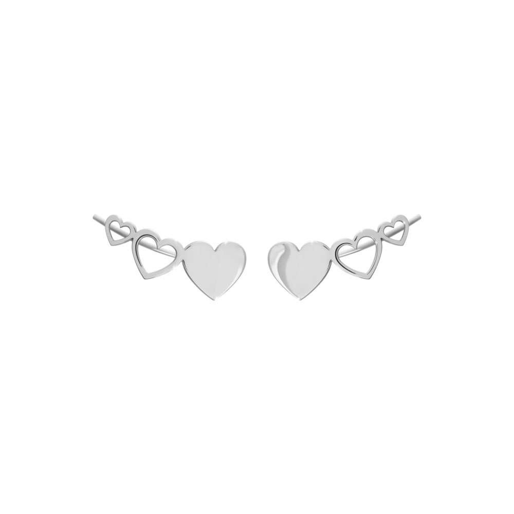Romantic Heart Climber Earrings in White Gold