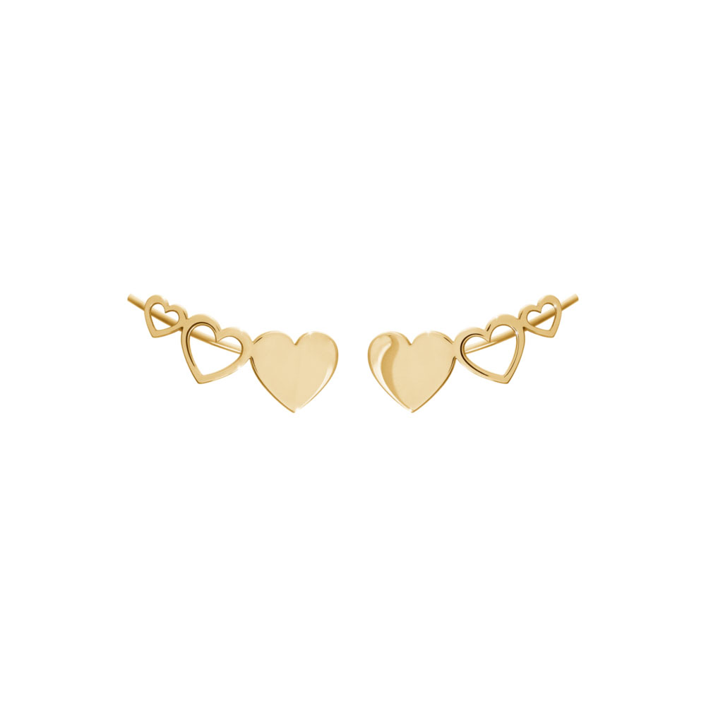 Romantic Heart Climber Earrings in Yellow Gold
