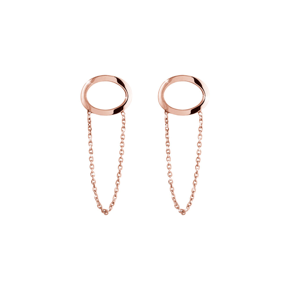 Long Rose Gold Chain Earrings with a Dainty Oval