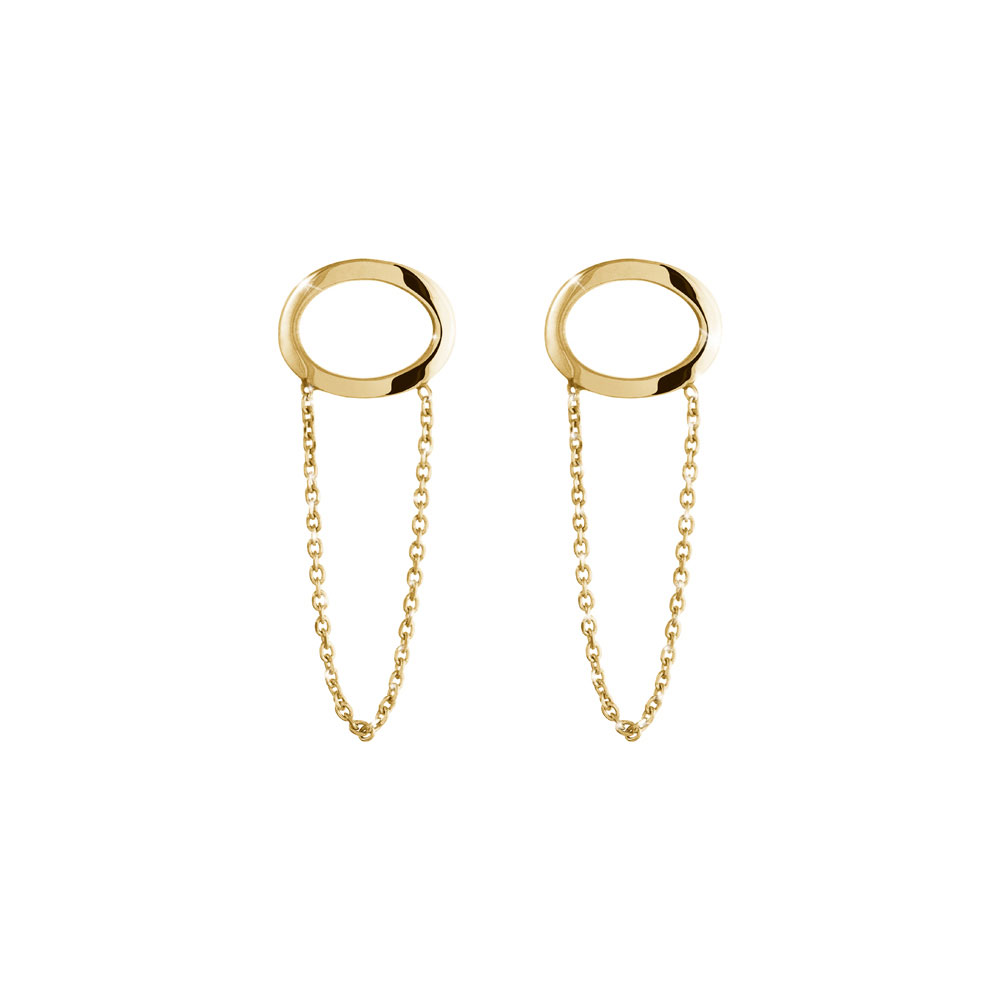 Long Yellow Gold Chain Earrings with a Dainty Oval