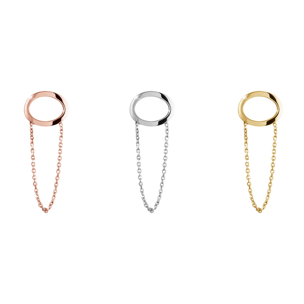 All Three Options Of The Long Gold Chain Earrings with a Dainty Oval