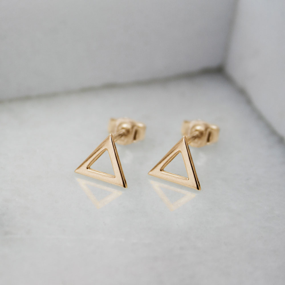 Mini Triangle Stud Earrings in Yellow Gold
