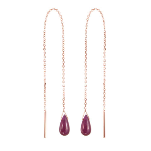 Rose Gold Threader Earrings with a Tiny Ruby