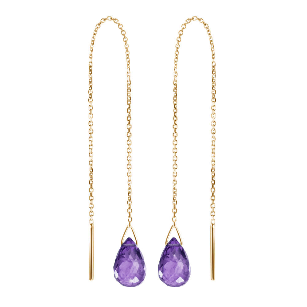 Small Amethyst In Yellow Gold Threader Earrings