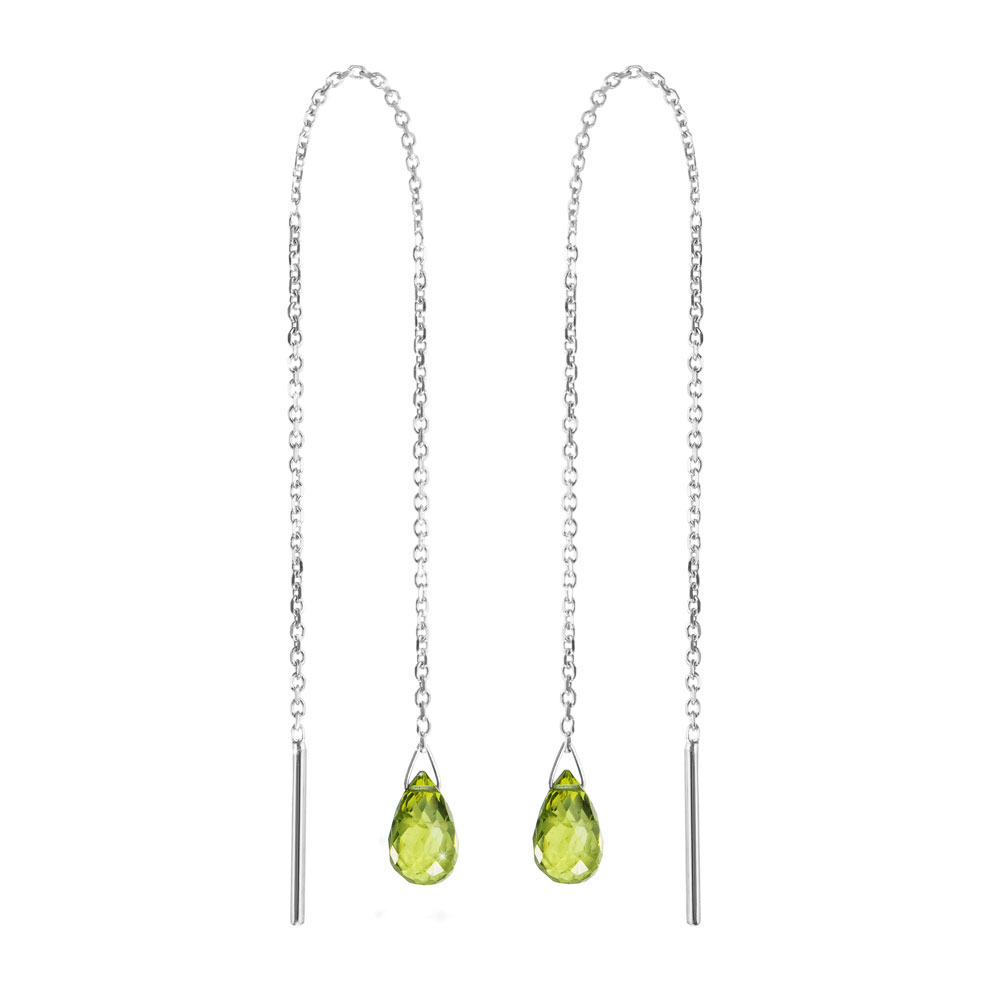 Tiny Peridot Gold Threader Earrings In White Gold