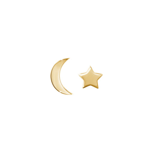 Mini Moon and Star, Yellow Gold Mismatched Stud Earrings