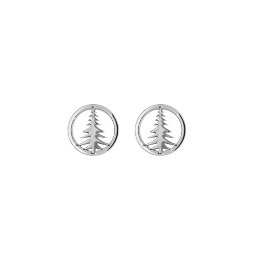 Small Pine Tree Stud Earrings in White Gold
