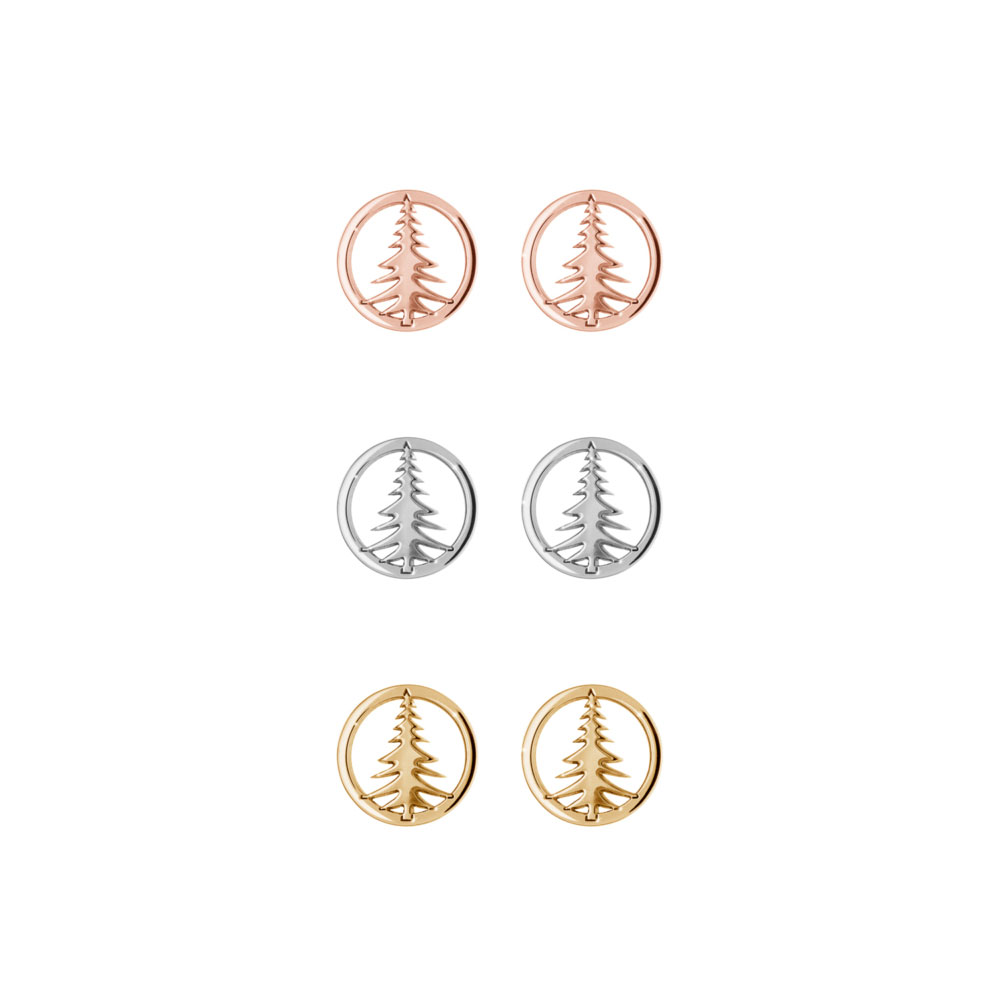 All Three Options Of The Small Pine Tree Stud Earrings in Solid Gold