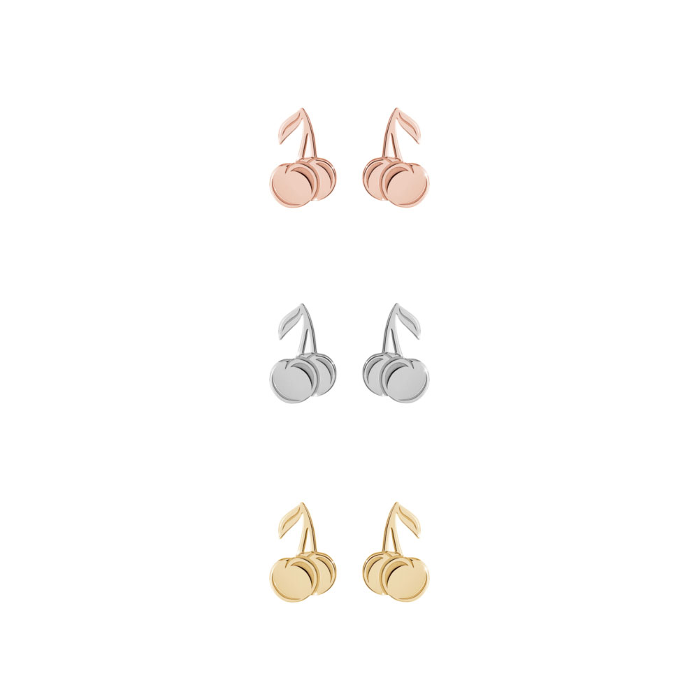 All Three Options Of The Sweet Cherry Stud Earrings made of Solid Gold