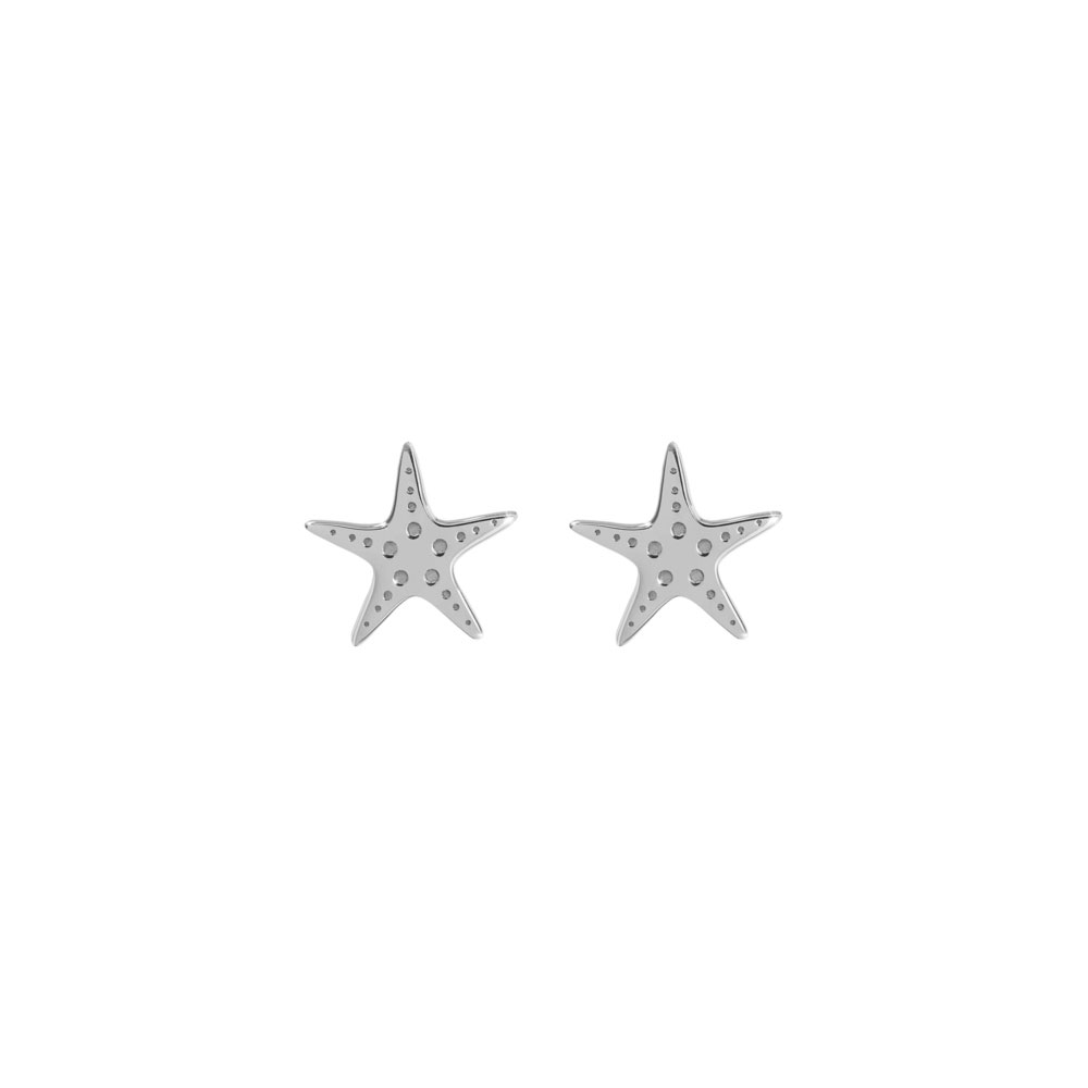Tiny Starfish Stud Earrings in White Gold