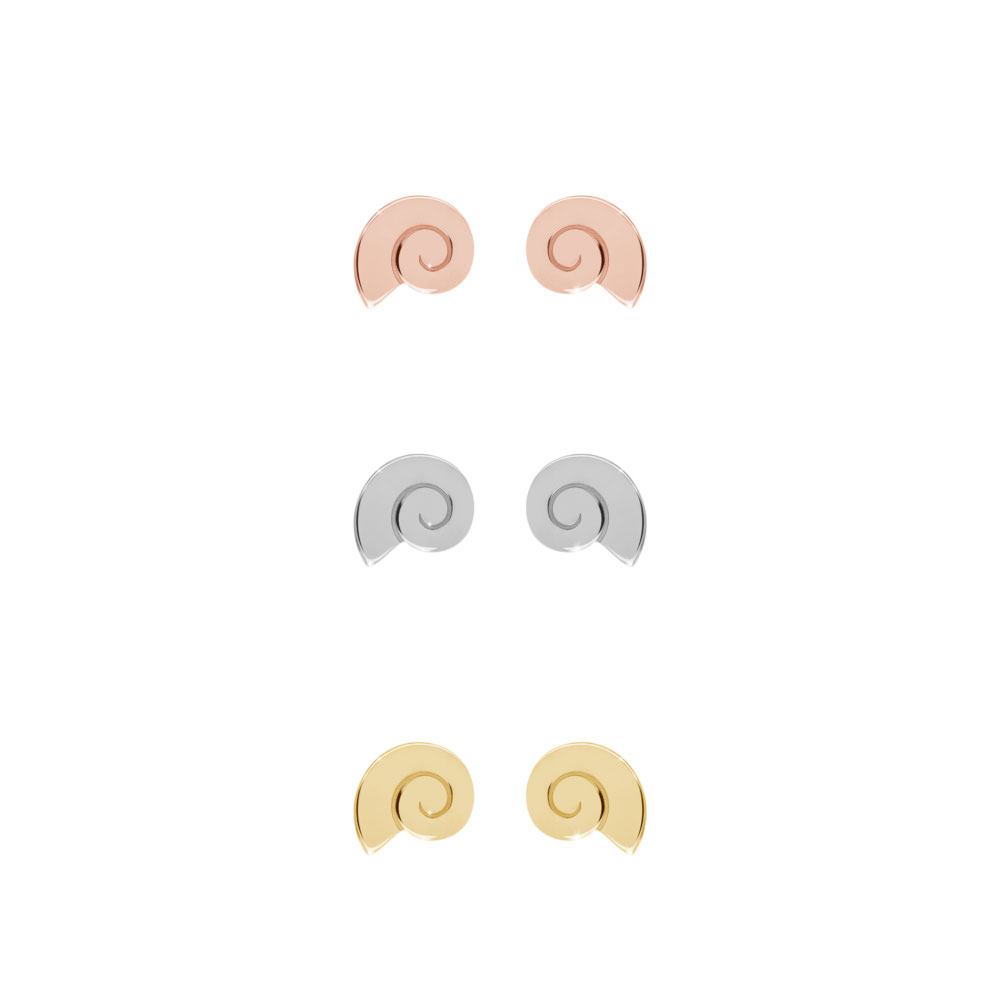 All Three Options Of The Dainty Seashell Stud Earrings in Solid Gold