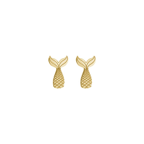Dainty Mermaid Tail Stud Earrings in Yellow Gold