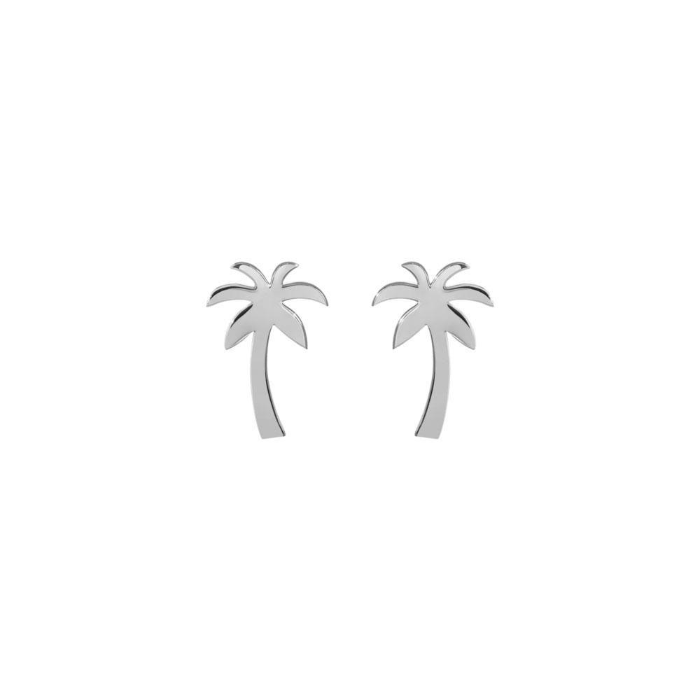 Small Palm Tree White Gold Stud Earrings