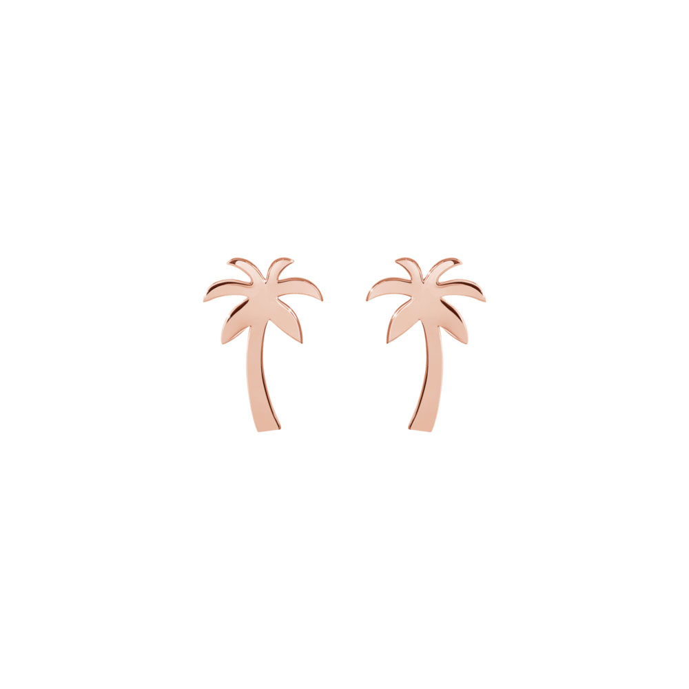 Small Palm Tree Rose Gold Stud Earrings