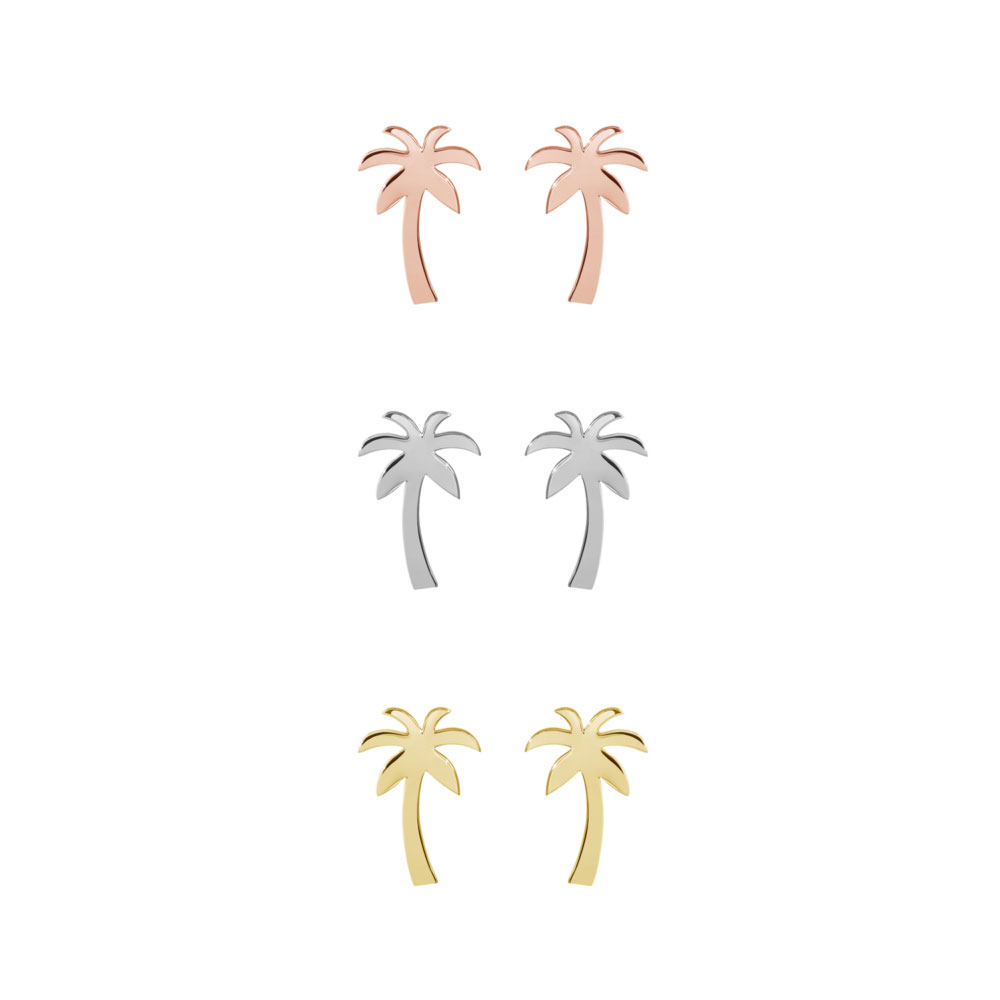 All Three Options Of The Small Palm Tree Gold Stud Earrings