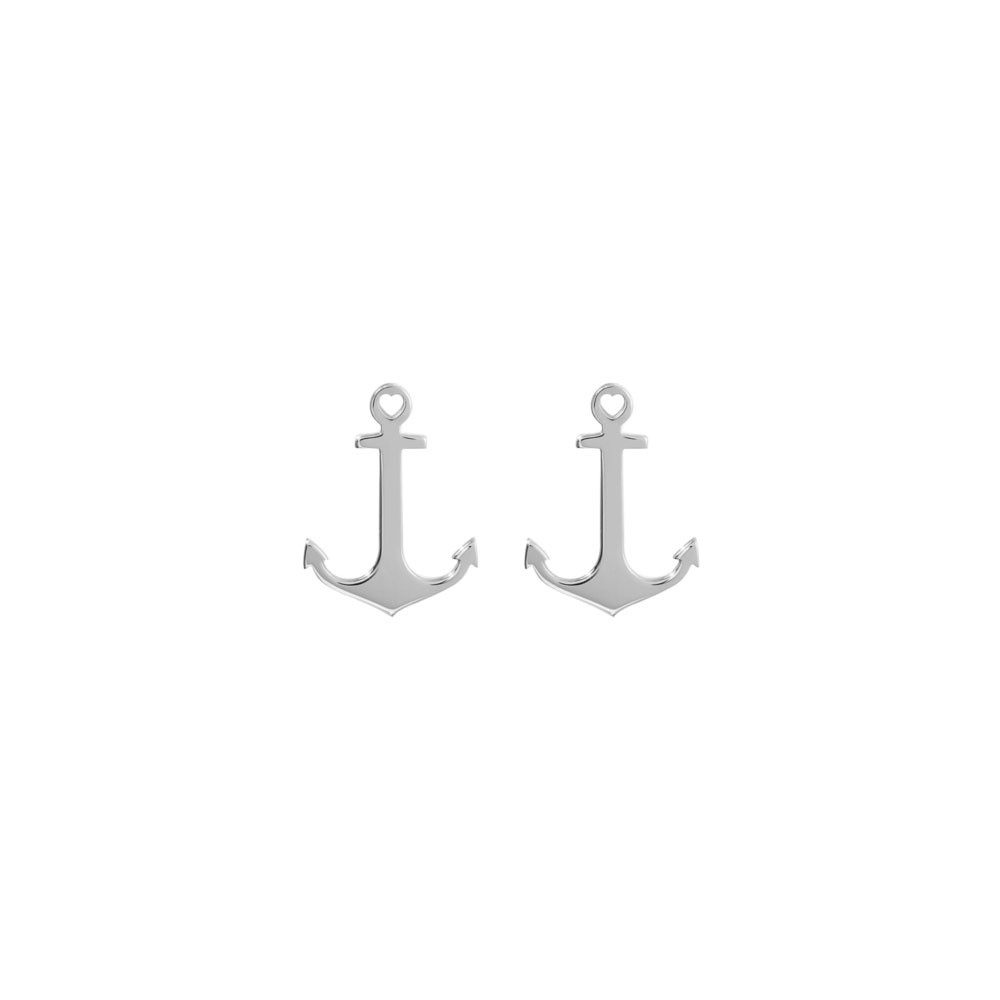 Dainty Anchor Studs in White Gold