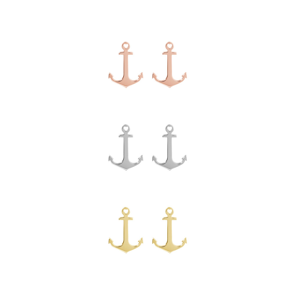 All Three Options Of The Dainty Anchor Studs in Solid Gold