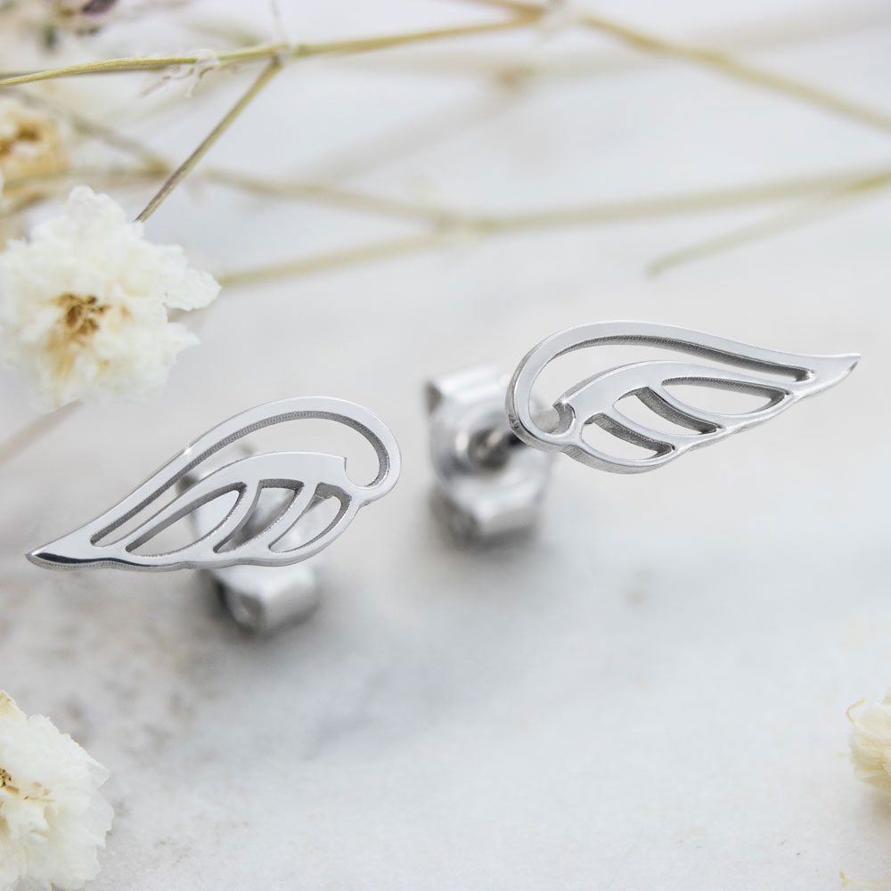 Delicate Wings, Stud Earrings made of White Gold