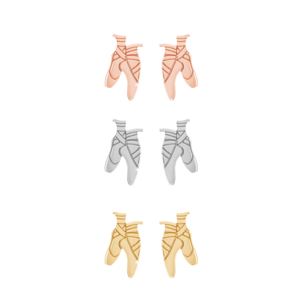 All Three Options Of The Sweet Ballet Shoes Earrings made of Solid Gold