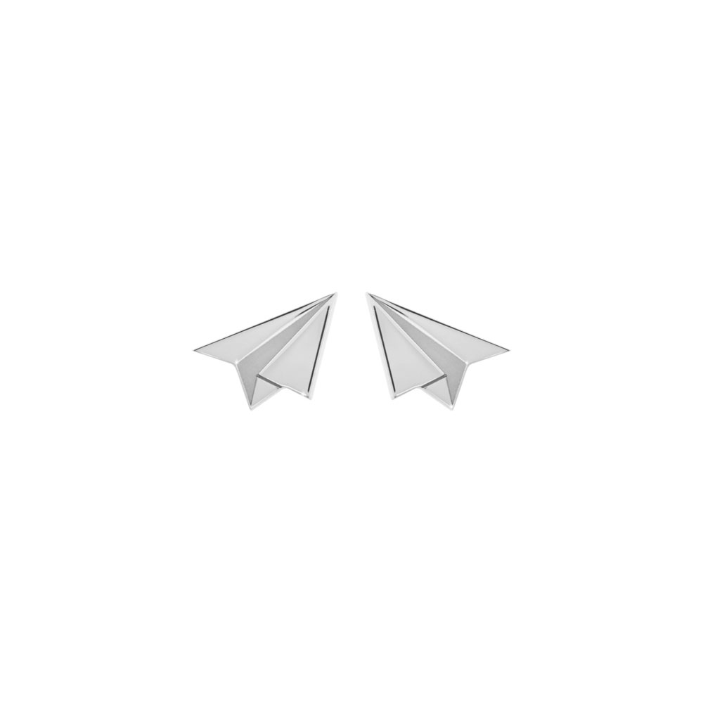 Paper Plane White Gold Stud Earrings
