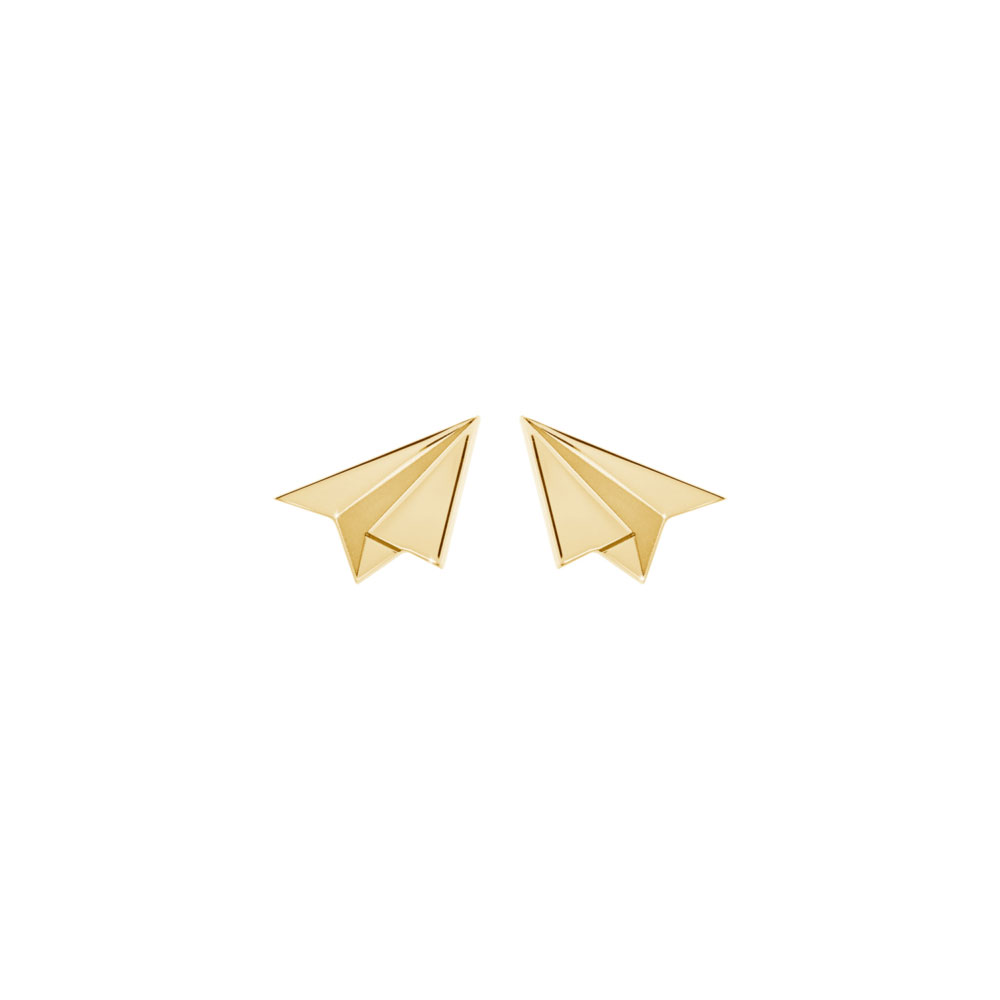 Paper Plane Yellow Gold Stud Earrings