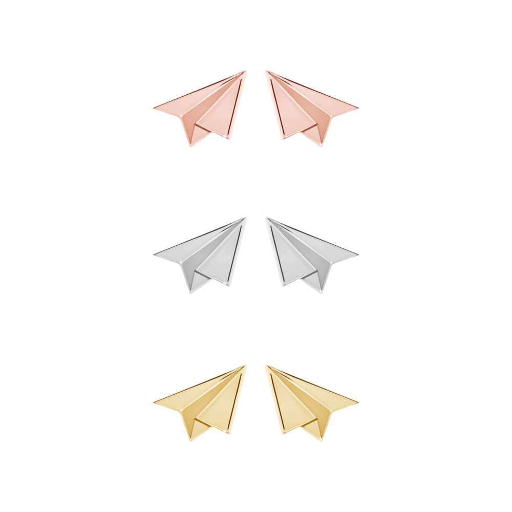 All Three Options Of The Paper Plane Gold Stud Earrings