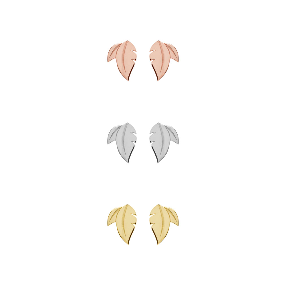 All Three Options Of The Double Leaf Gold Stud Earrings