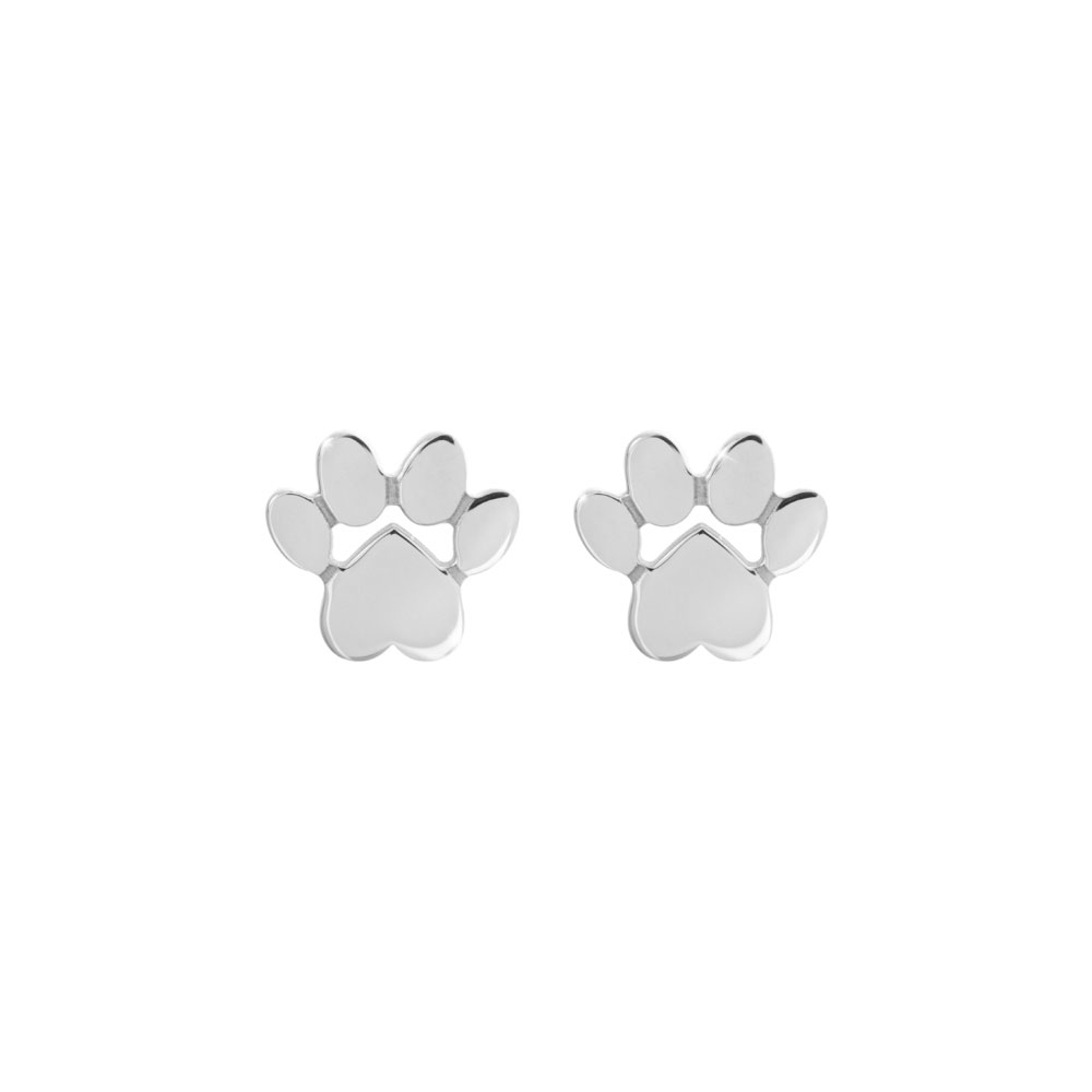 Tiny Paw Print Earrings in White Gold