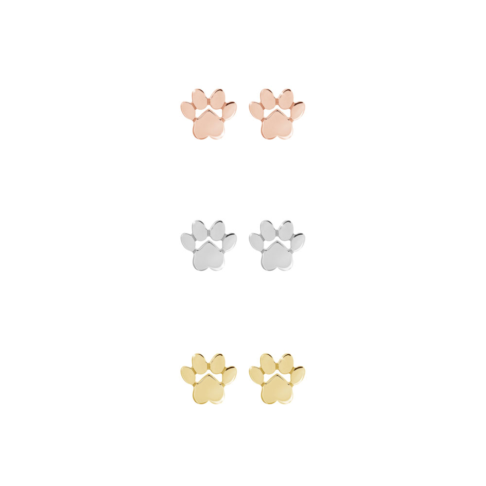 All Three Options Of The Tiny Paw Print Earrings in Solid Gold
