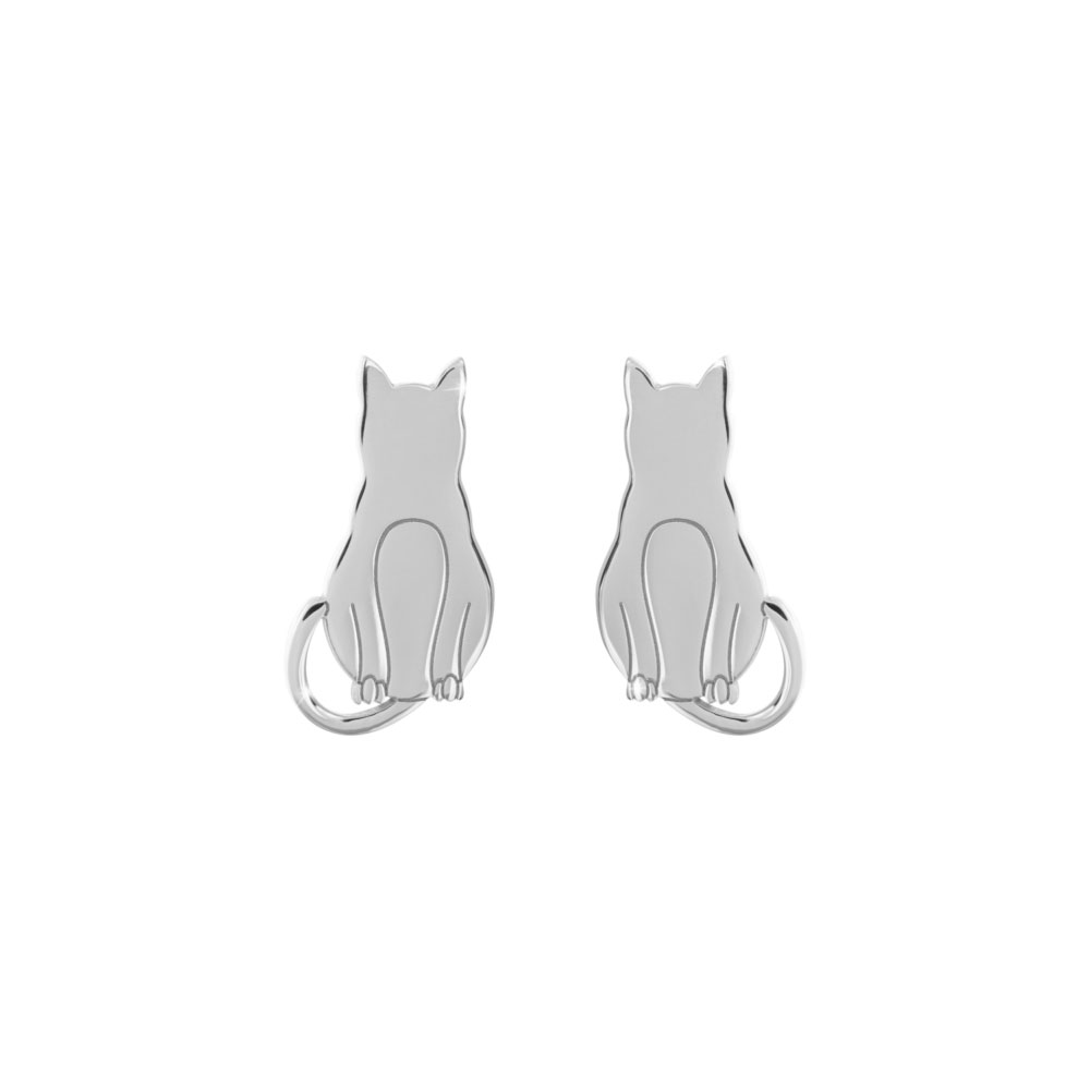 Dainty Cat Studs made of White Gold