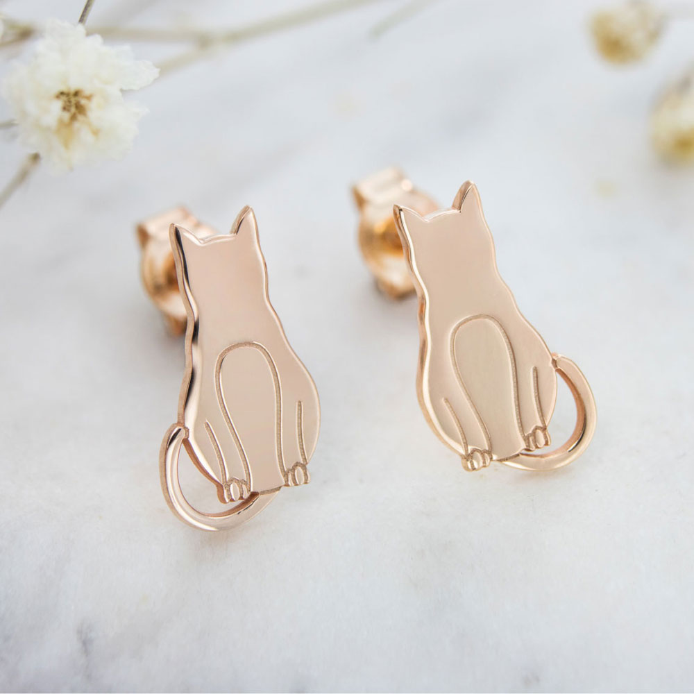 Dainty Cat Studs made of Rose Gold