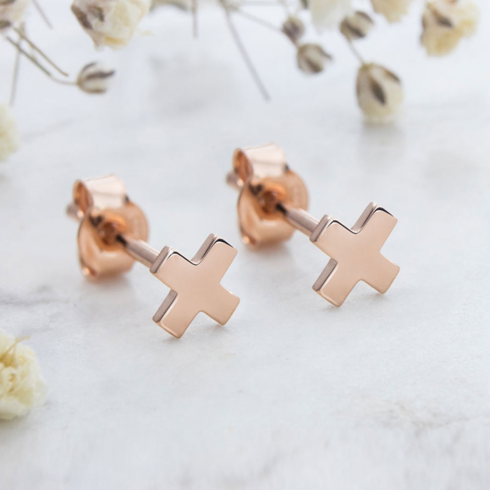 Tiny X Stud Earrings in Rose Gold