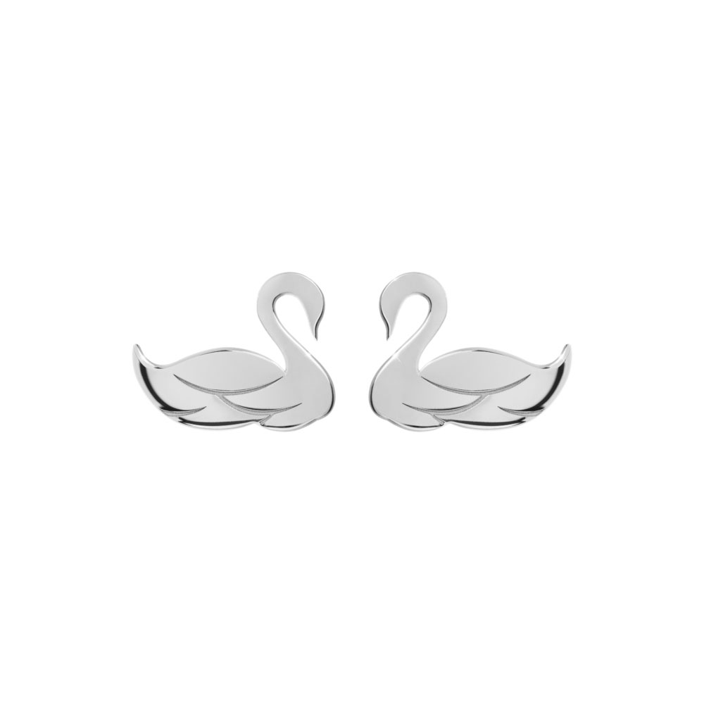 Delicate White Gold Swan Stud Earrings