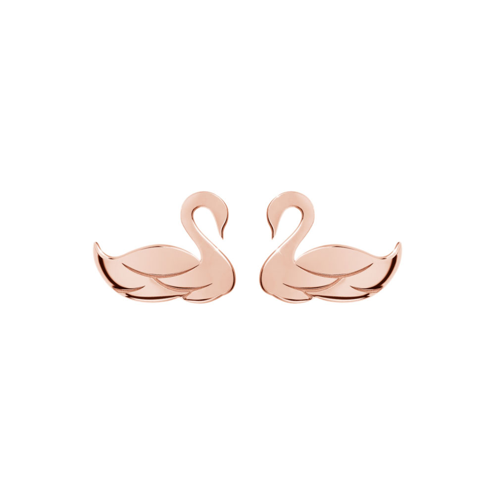 Delicate Rose Gold Swan Stud Earrings