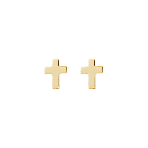 Tiny Cross Stud Earrings made of Yellow Gold