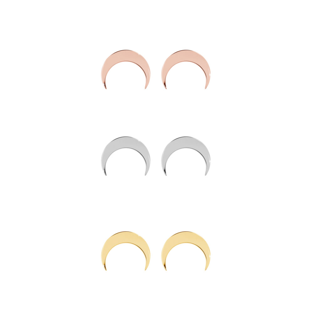 All Three Options Of The Gold Double Horn Stud Earrings, Crescent Moon