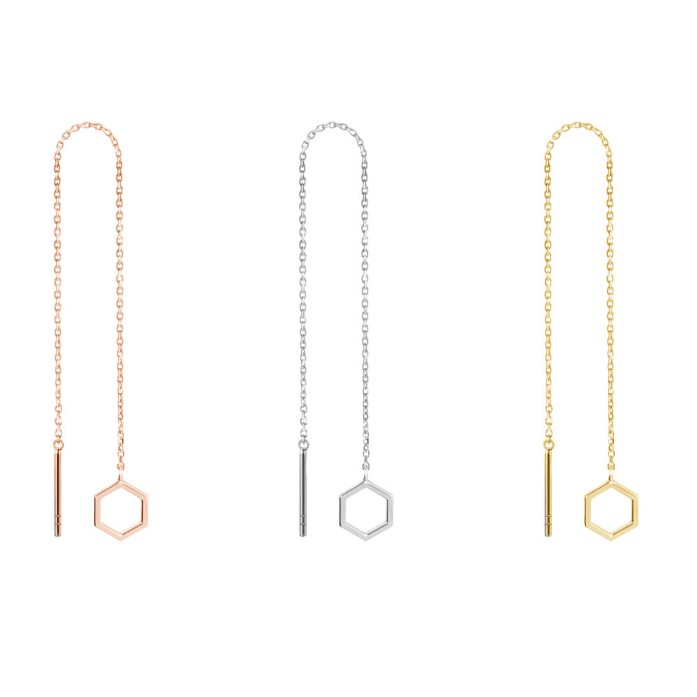 All Three Options Of The Gold Threader Earrings with a Tiny Hexagon