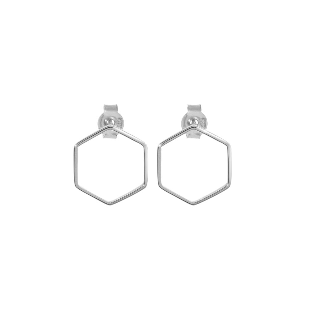 Small Hexagonal Earrings made of White Gold