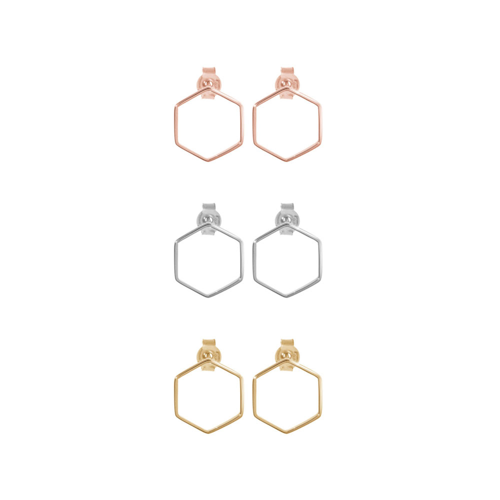 All Three Options Of The Small Hexagonal Earrings made of Solid Gold