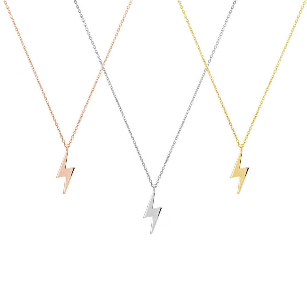 All Three Options Of The Lightning Bolt Pendant Necklace in Solid Gold