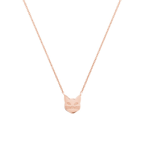 Dainty Cat Face Charm, Necklace in Rose Gold