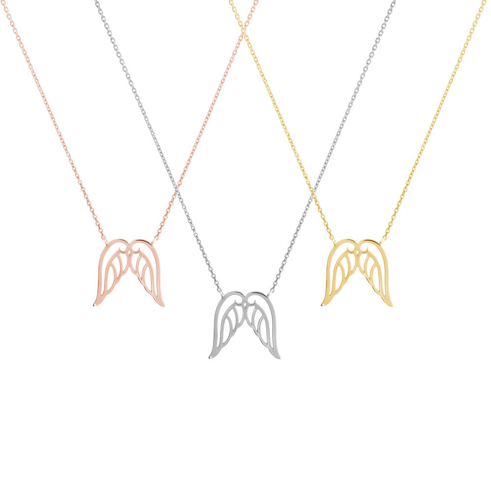 All Three Options Of The Solid Gold Necklace with Angel Wings