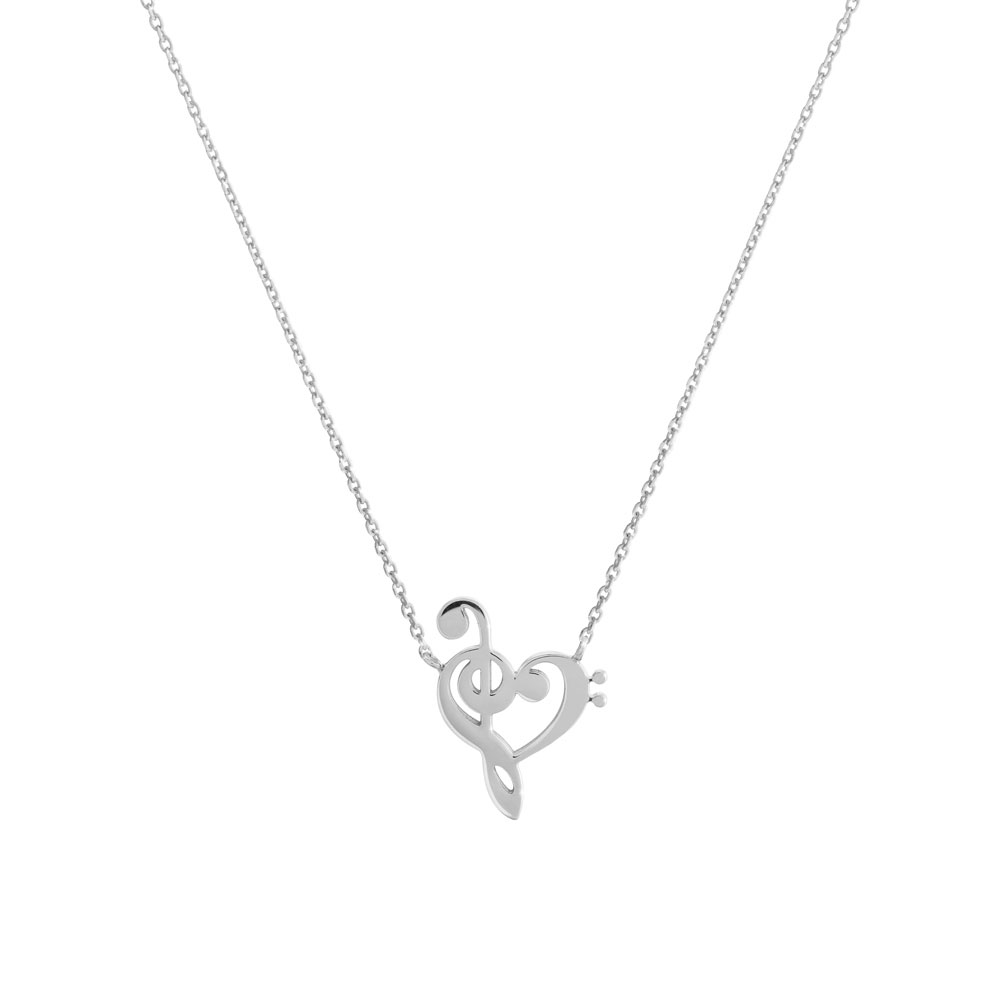 Treble and Bass Clef Necklace in White Gold