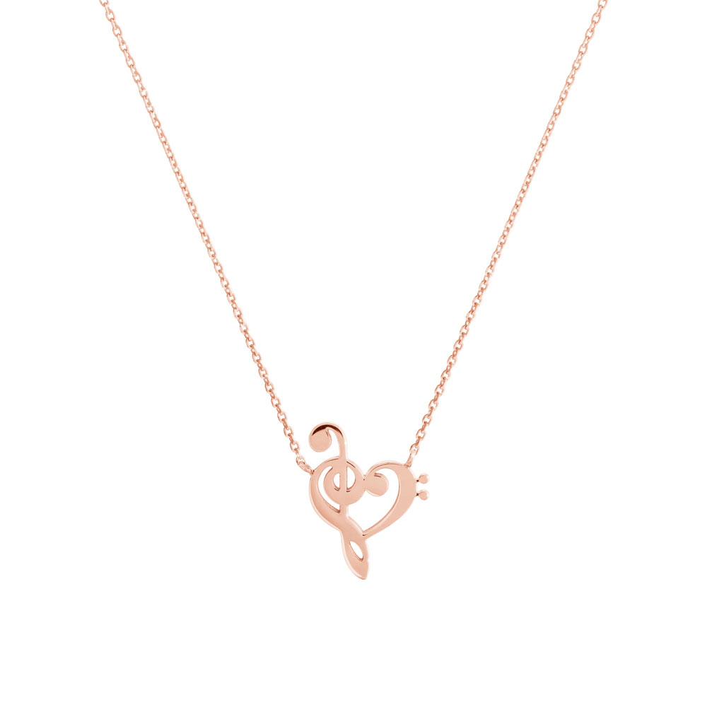 Treble and Bass Clef Necklace in Rose Gold