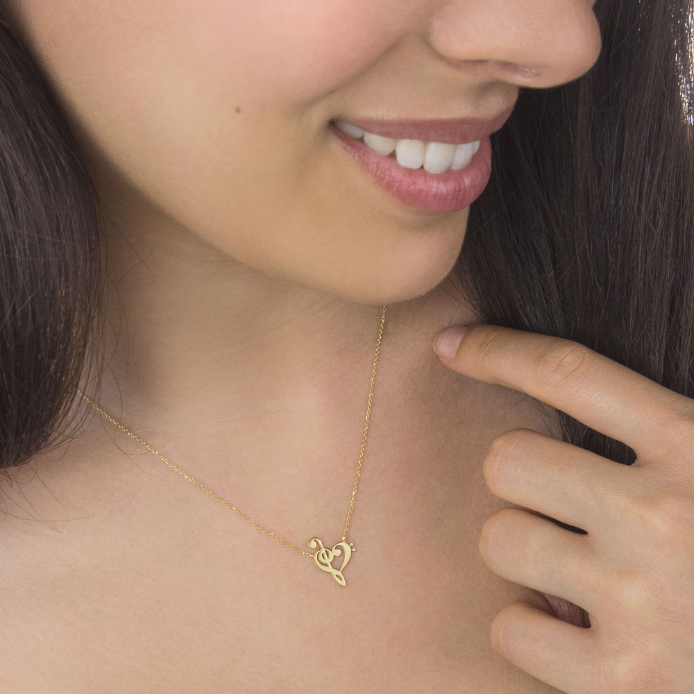 Treble and Bass Clef Necklace in Yellow Gold