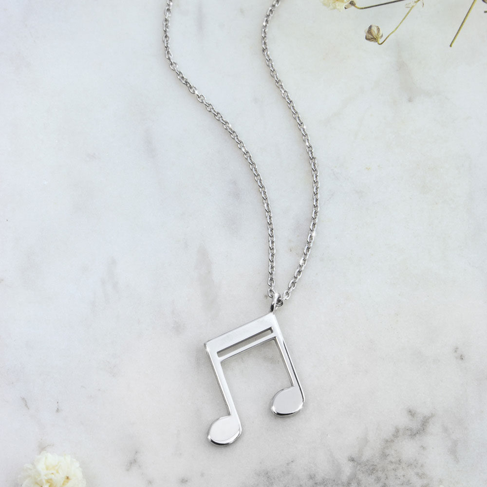 Music Note Pendant Necklace in White Gold