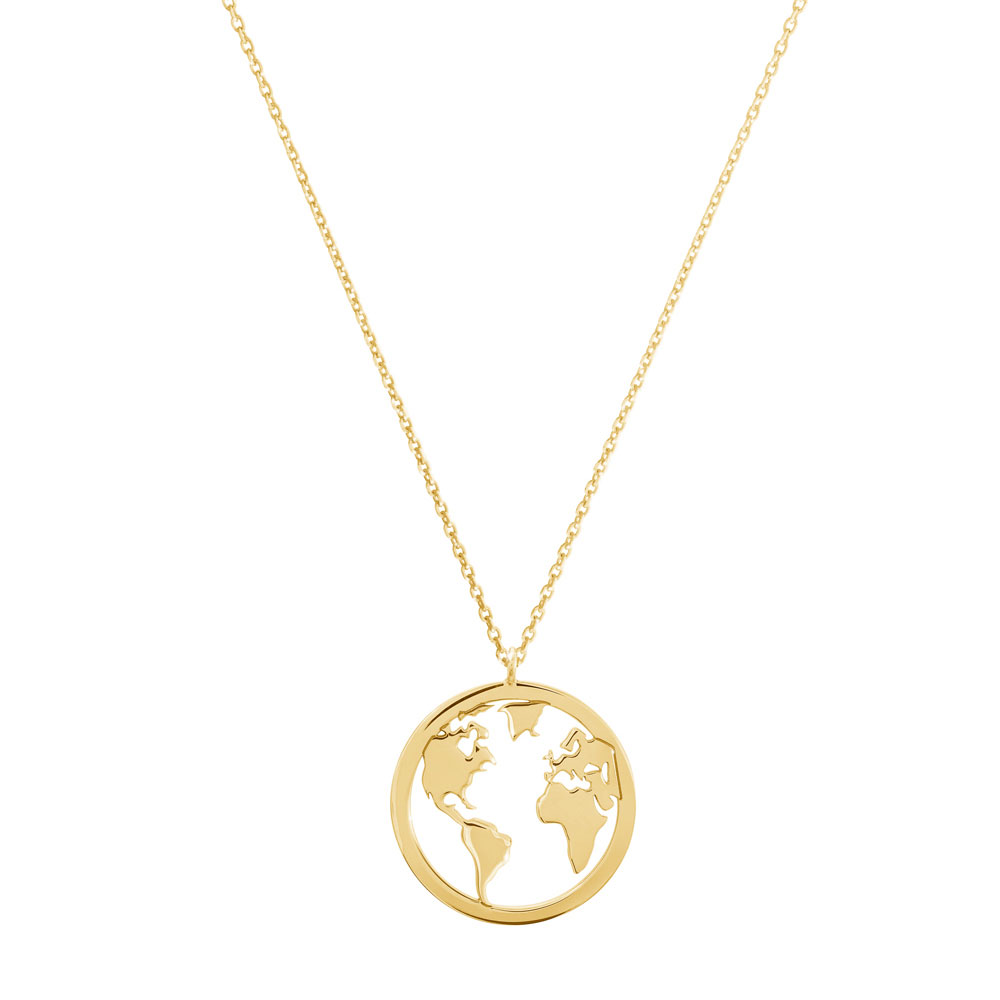 World Map Necklace Gold Color Earth Day Gift Pendants 