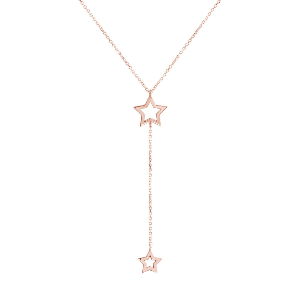 Rose Gold Y Necklace with Two Stars